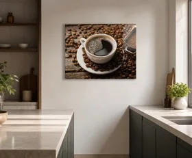 Tableau sur plexiglas Café et grains de café