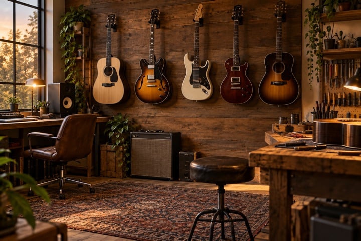 Guitares dans un magasin comme idée cadeau pour un musicien