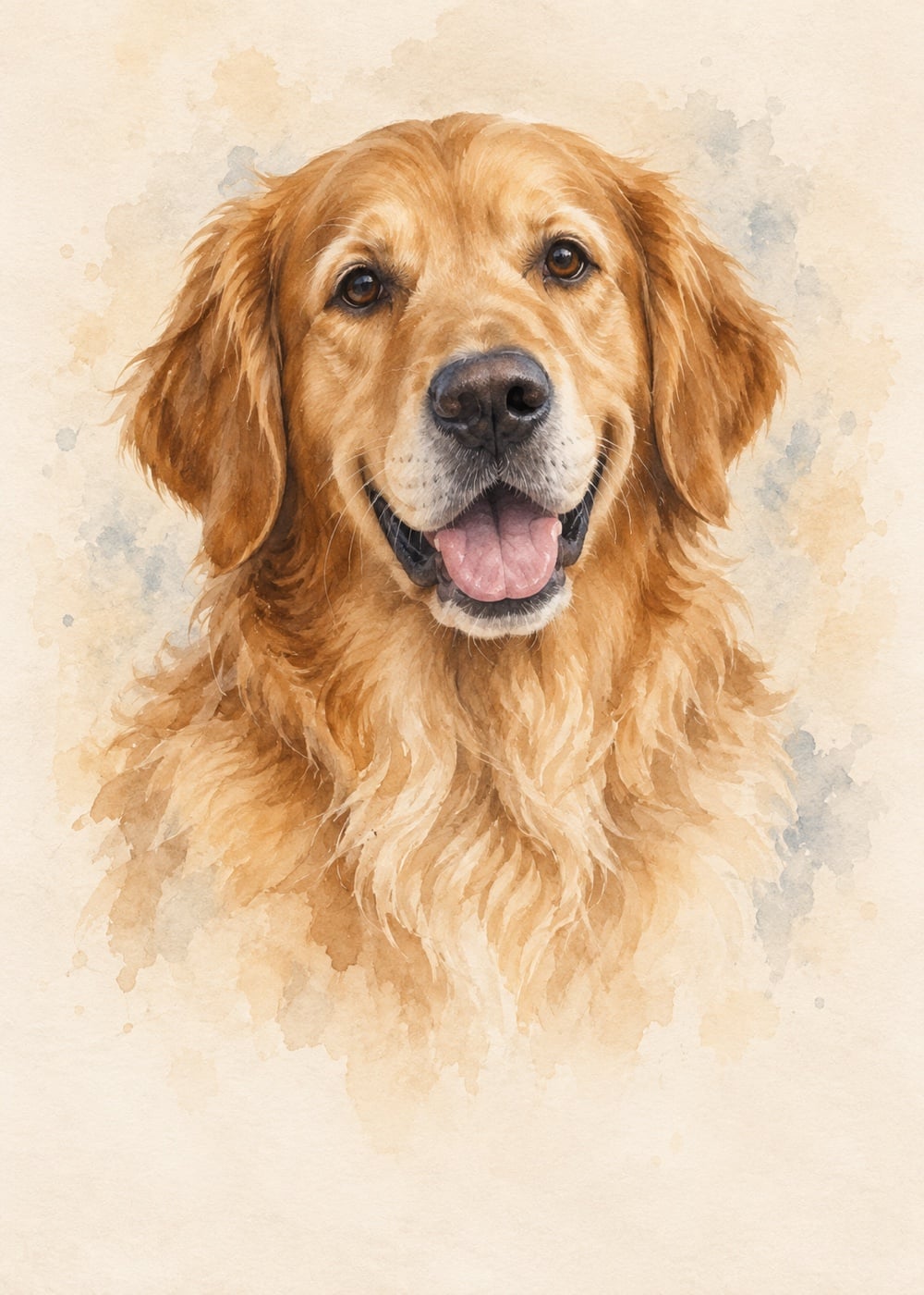 Exemple de portrait aquarelle d’un golden retriever
