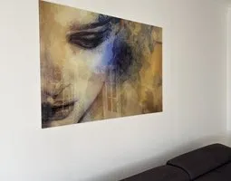Tableau sur plexiglas Visage de femme aquarelle tons doux