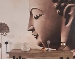 Papier peint photo Profil de la tête de Bouddha en collage numérique